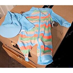 Baby Bathing Suit Long Sleeve UPF 50+ Sun Protection Come with a Hat 3-6 mth